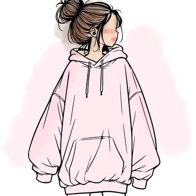 realistic girl with a oversized sweatshirt on and a bun