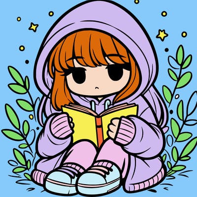 girl in oversized hoodie reading a book