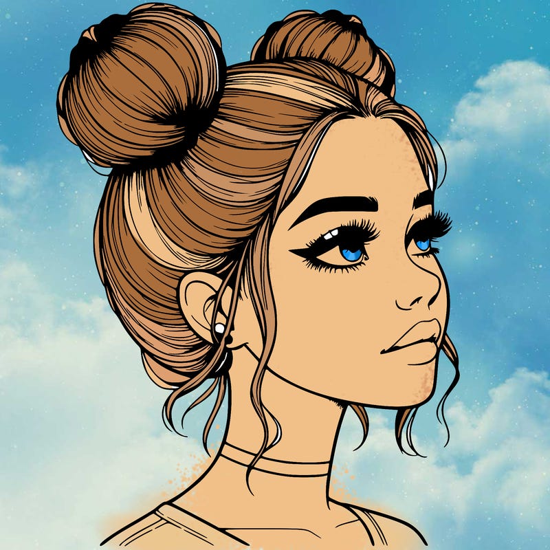 realistic girl with buns on the top of her head