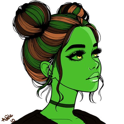 realistic girl with buns on the top of her head