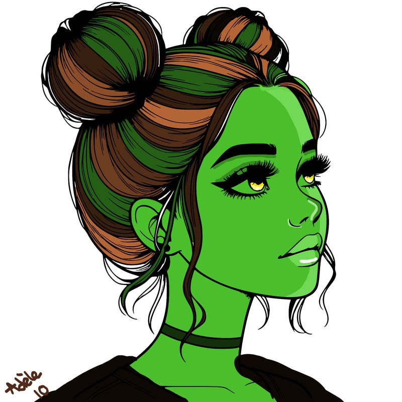 realistic girl with buns on the top of her head