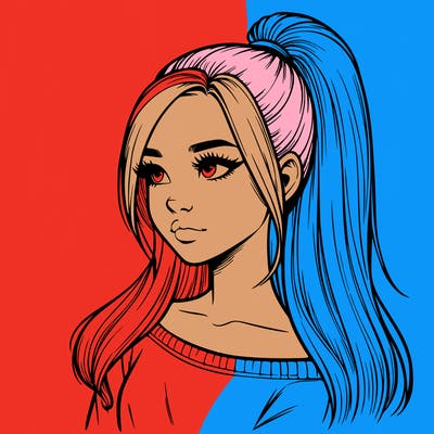 realistic girl with a high ponytail