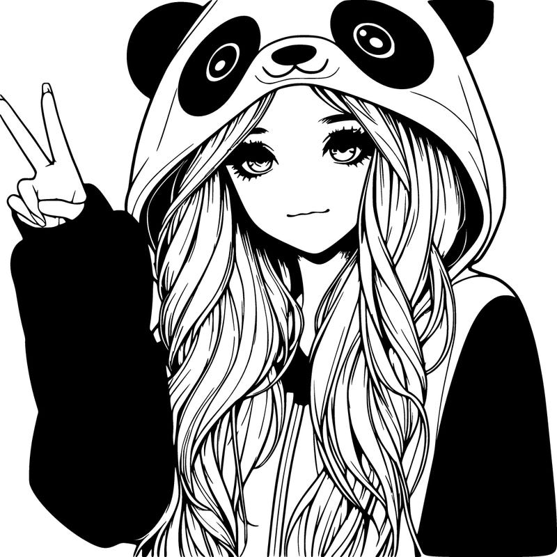 realistic girl with long hair wearing red panda onesie hold up the peace sign
