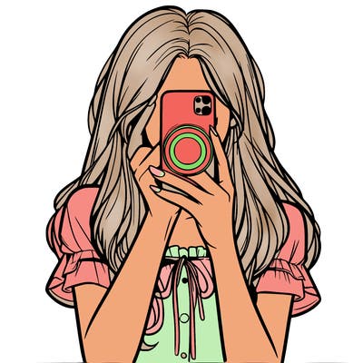 a realistic girl holding her phone taking pictures