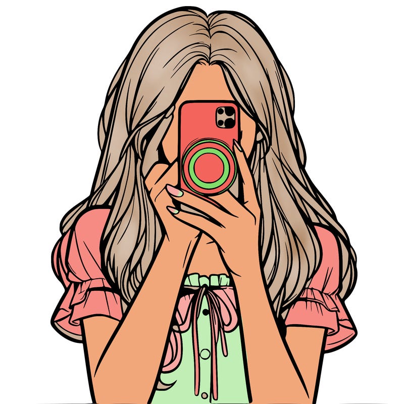 a realistic girl holding her phone taking pictures