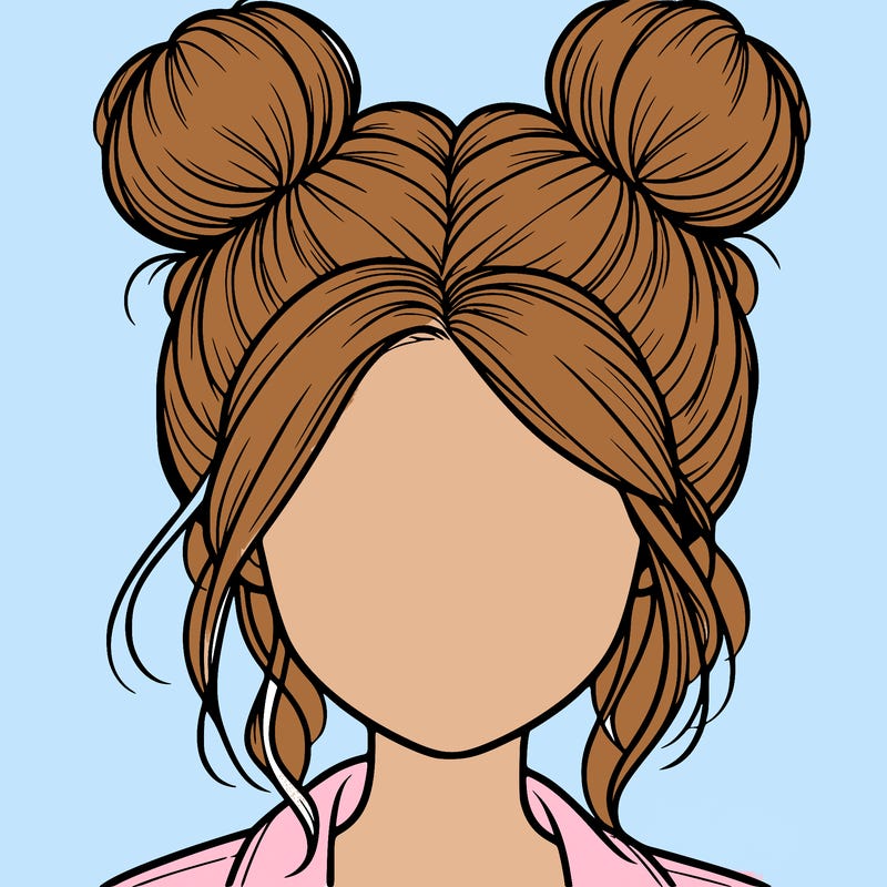 realistic girl with buns on the top of her hair