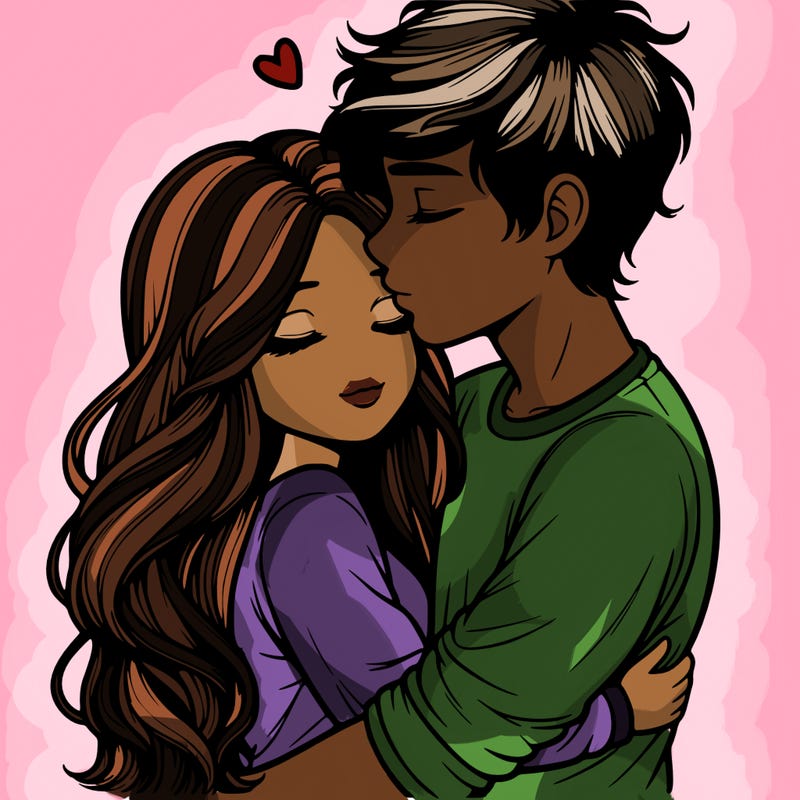 a realistic couple boy and girl hugging and kissing