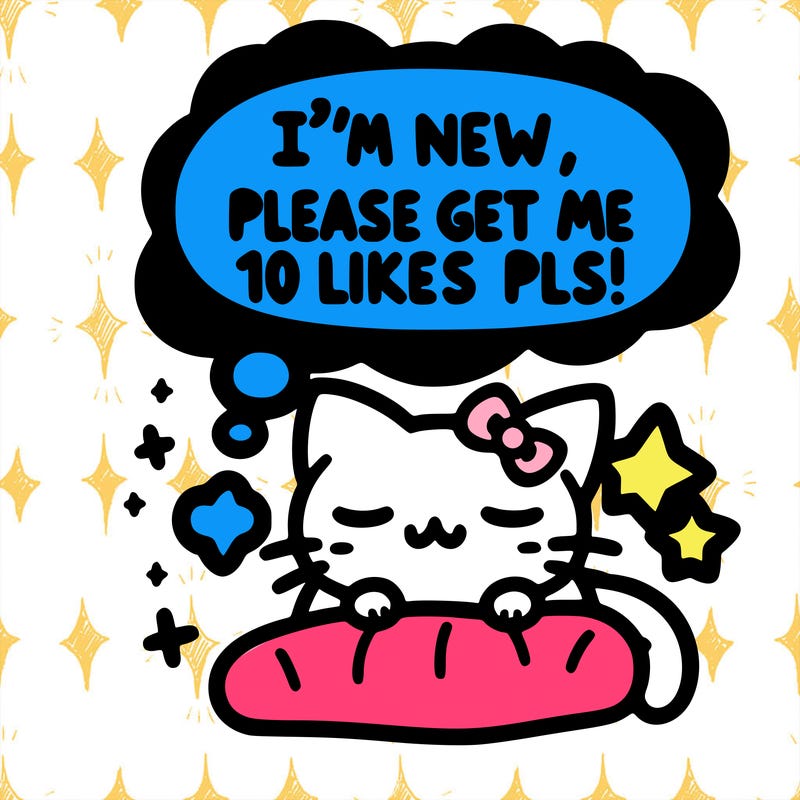 kitty taking a nap dream talking and saying "i'm new, please get me at least 10 likes pls!!"