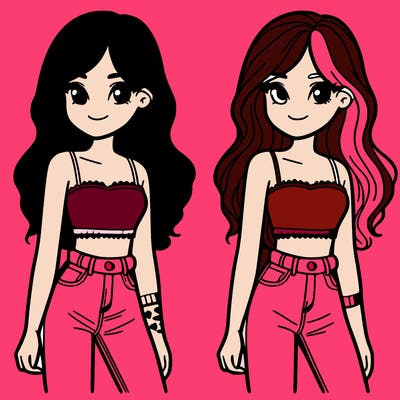 a girl with long hair and a crop top and with jeans