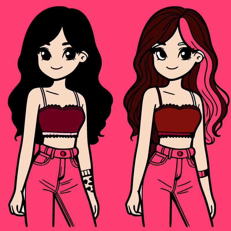 a girl with long hair and a crop top and with jeans