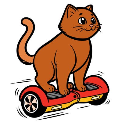 cat riding at hoverboard