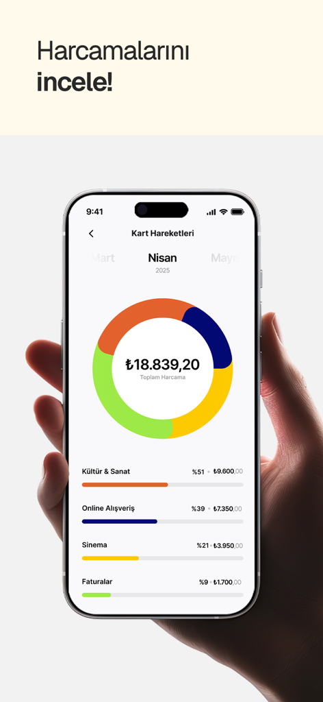 Parolapara: Para Gönder, Harca - Parolapara app screenshot showing a detailed monthly spending breakdown with a donut chart and category-wise expense tracking.