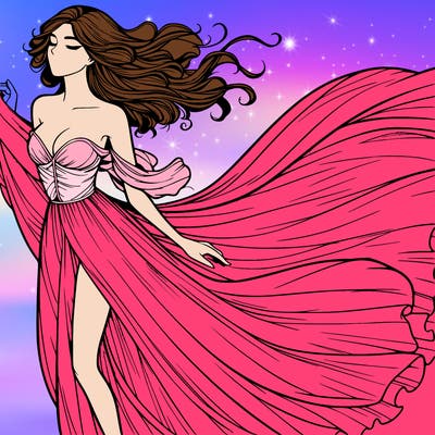 realistic woman in dress flowing the the wind