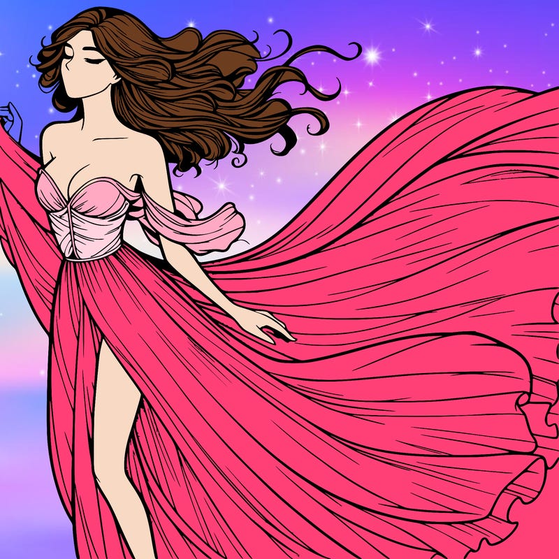 realistic woman in dress flowing the the wind