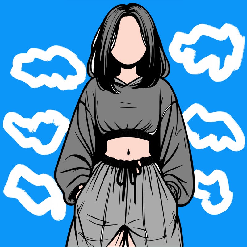 realistic girl faceless with baggy pants and a crop top