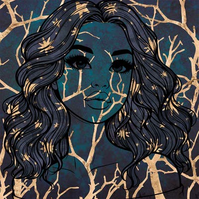 realistic girl with wavy hair and lips