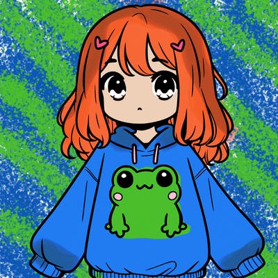 girl wearing frogging sweatshirt