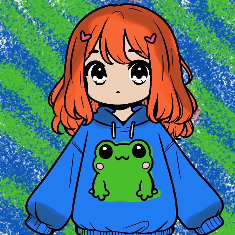 girl wearing frogging sweatshirt