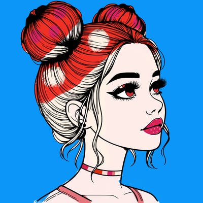 realistic girl with buns on the top of her head