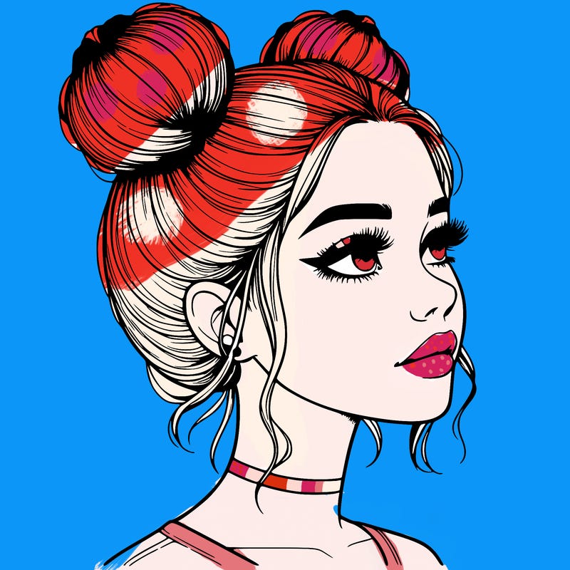 realistic girl with buns on the top of her head