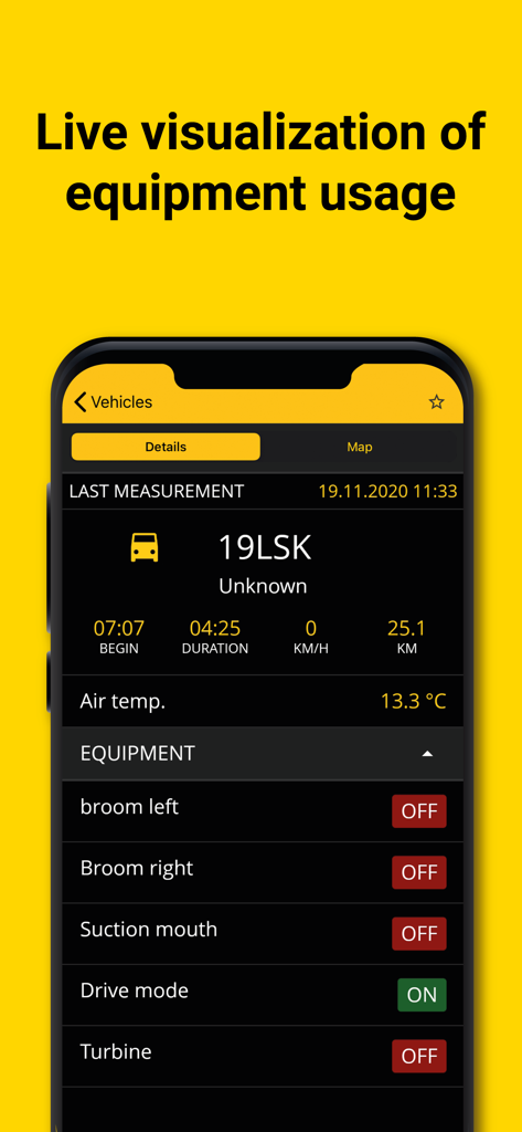 RWIS - RWIS App Dashboard zeigt Live-Gerätestatus und Fahrzeugdaten für die Straßenwartung