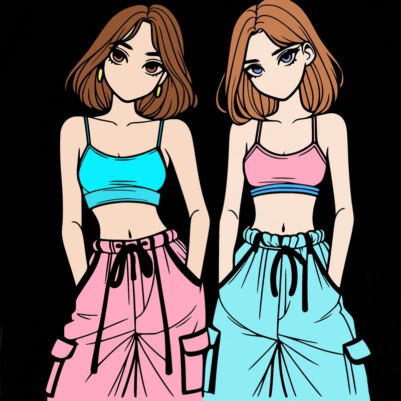 two girls with crop top with baggy pants