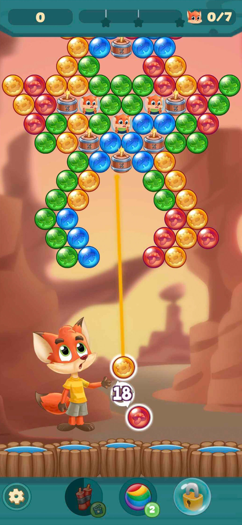 Bubble Friends Bubble Shooter - A cute fox character aiming a bubble to rescue animal friends in Bubble Friends Bubble Shooter game