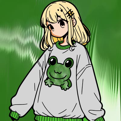 girl wearing frogging sweatshirt