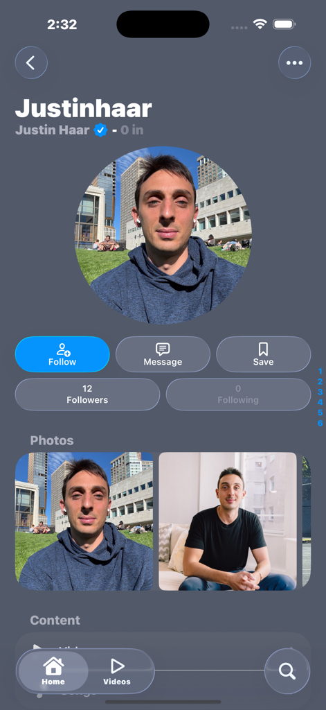 Eden: Watch Video, Meet People - Verified creator profile on the Eden app featuring follow and message options with a photo gallery.