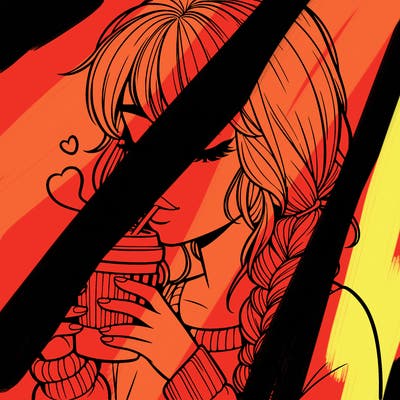 realistic girl drinking coffee