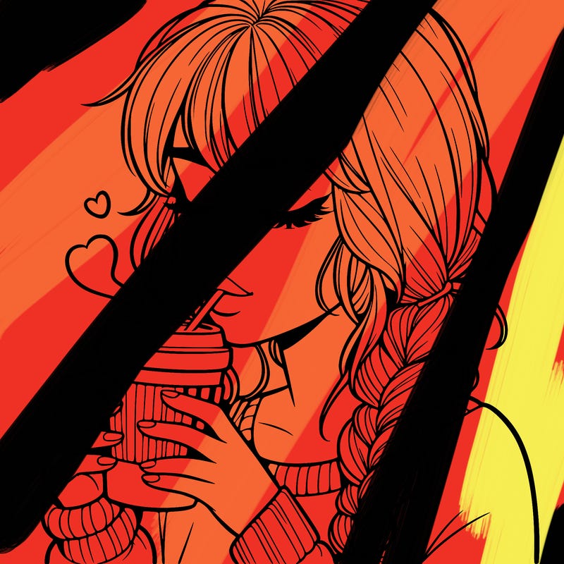 realistic girl drinking coffee