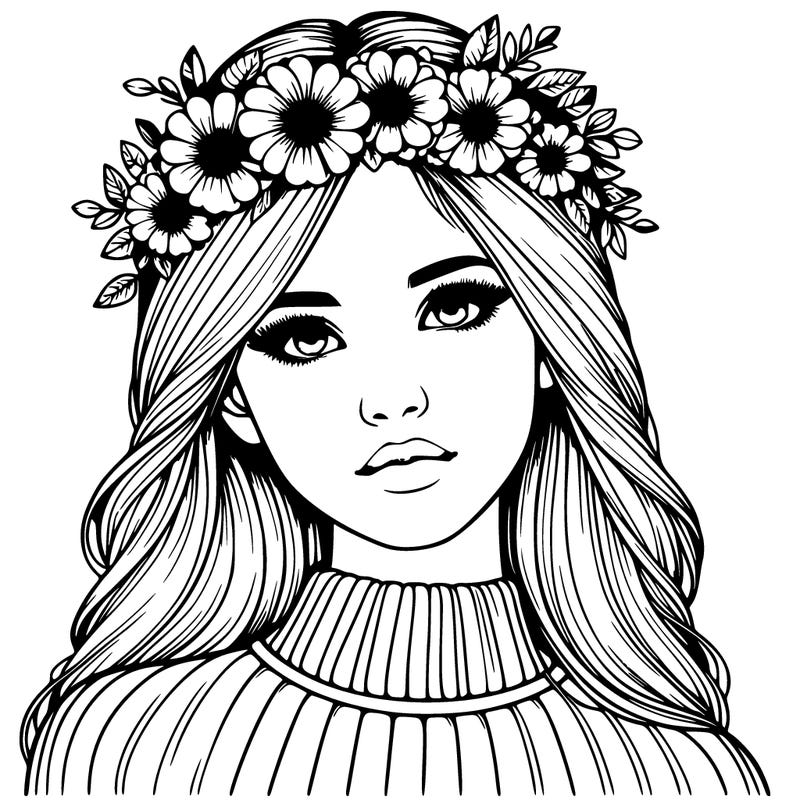 realistic girl with flowers crown