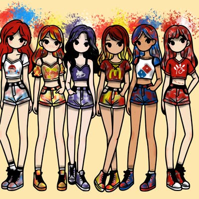 a group of girls wearing crop tops and shorts