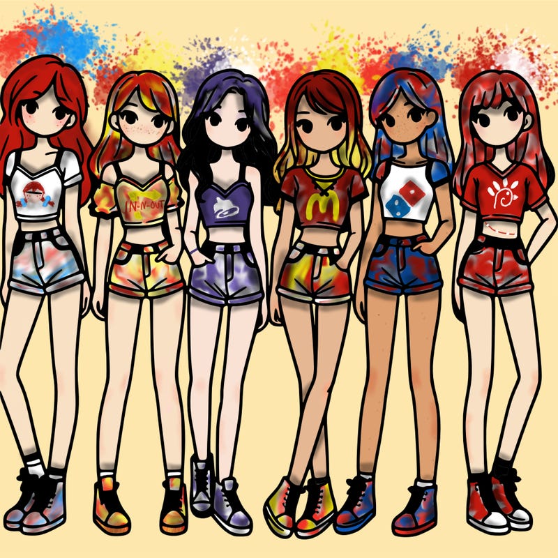 a group of girls wearing crop tops and shorts