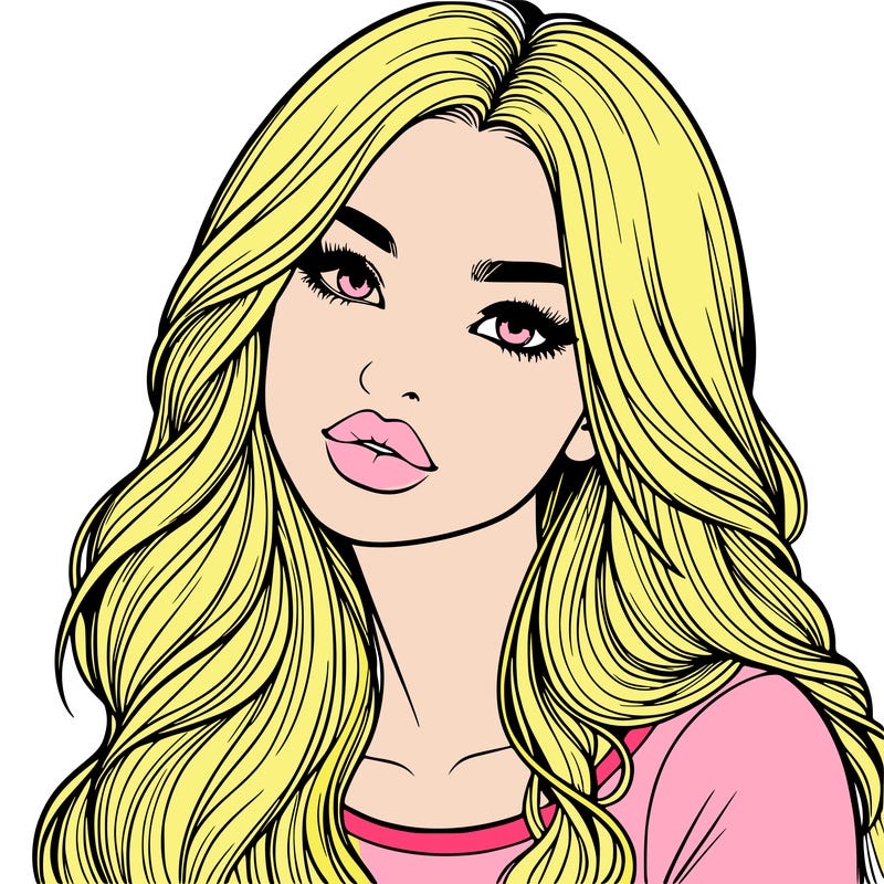 realistic girl with hair on her hair and lips