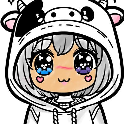kawaii girl with cow hoodie