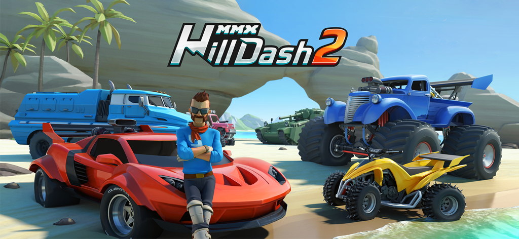 MMX Hill Dash 2 offroad vehicles and driver on a tropical beach