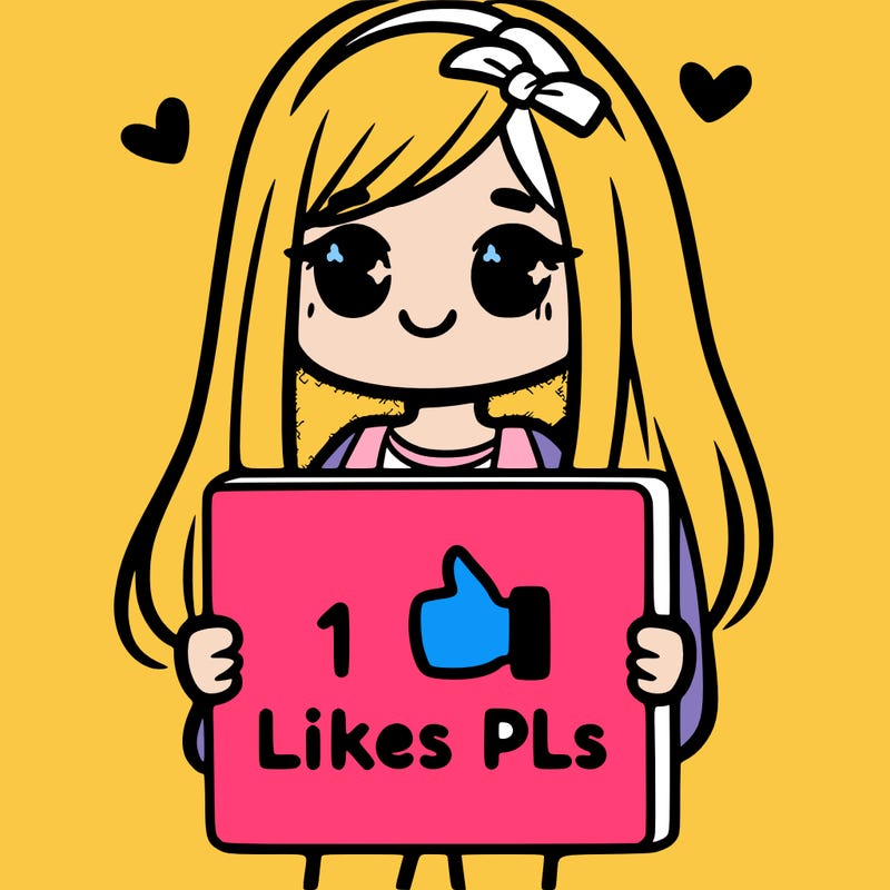 girl holding a sign saying 10 likes pls
