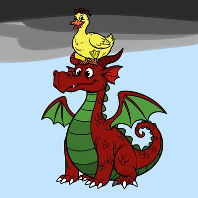 dragon with a duck on its head (not modern and make the style very goofy