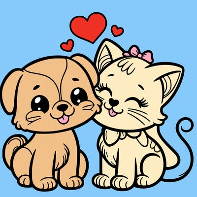 cat with a dog and in love