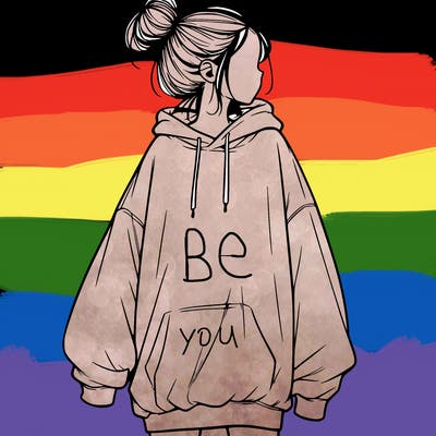 realistic girl with a oversized sweatshirt on and a bun