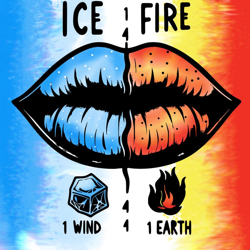 realistic lip split in fourth . 1 fourth ice 1 fire 1wind 1 earth
