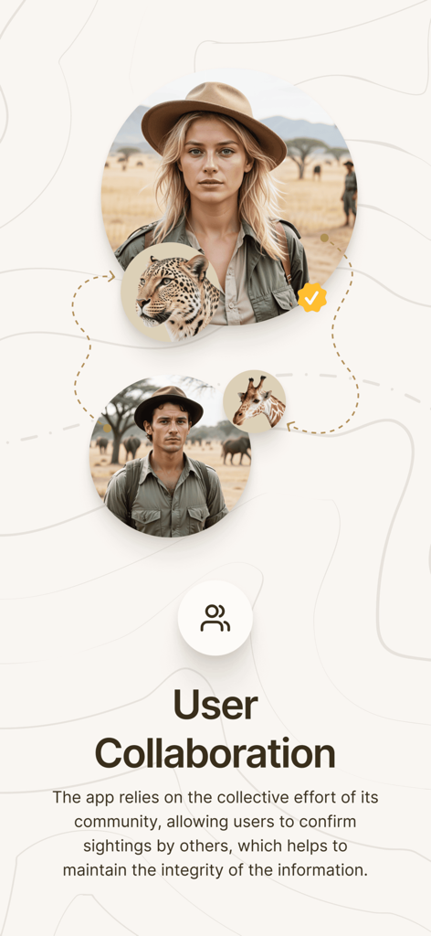 Kruger animal tracker - An illustration of app users collaborating to share and verify wildlife sightings on a map