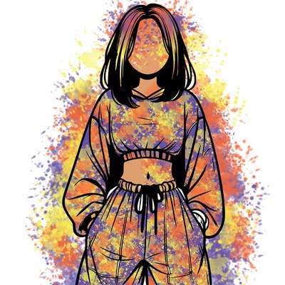 realistic girl faceless with baggy pants and a crop top