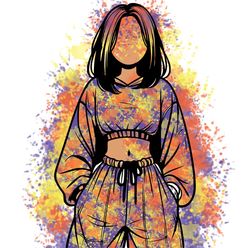 realistic girl faceless with baggy pants and a crop top