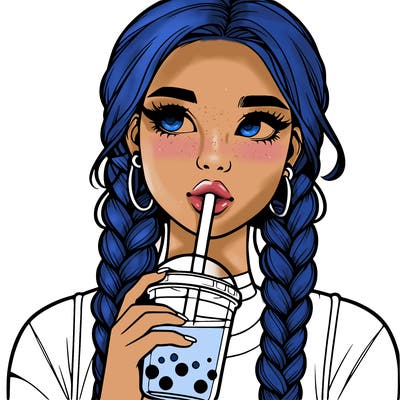 realistic girl with braided hair drinking boba