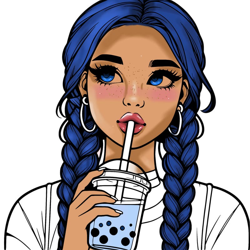 realistic girl with braided hair drinking boba