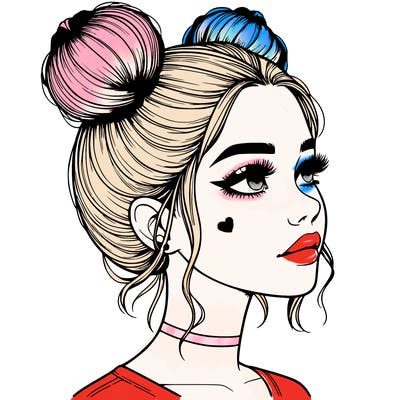realistic girl with buns on the top of her head