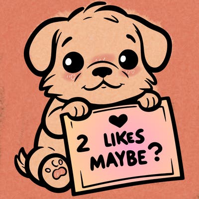 a puppy holding a sign that says 2 likes maybe?
