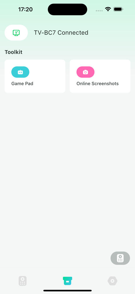 Schermata del toolkit dell'app C-Remote con pulsanti Game Pad e Screenshot Online